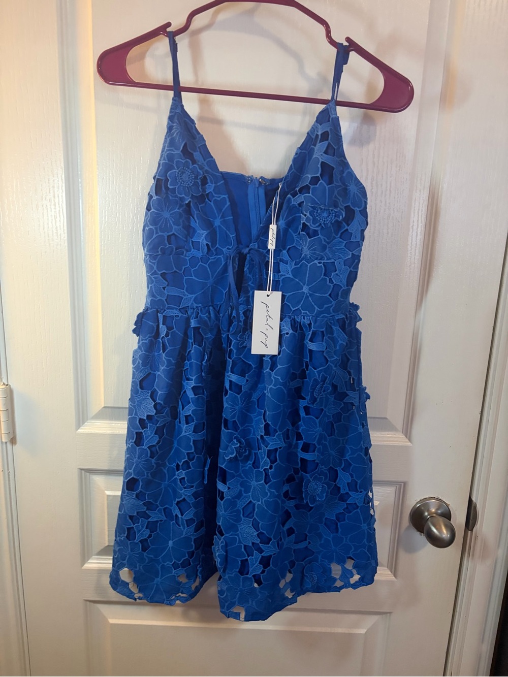 Storia Royal Blue Floral Lace Spaghetti Strap Dress